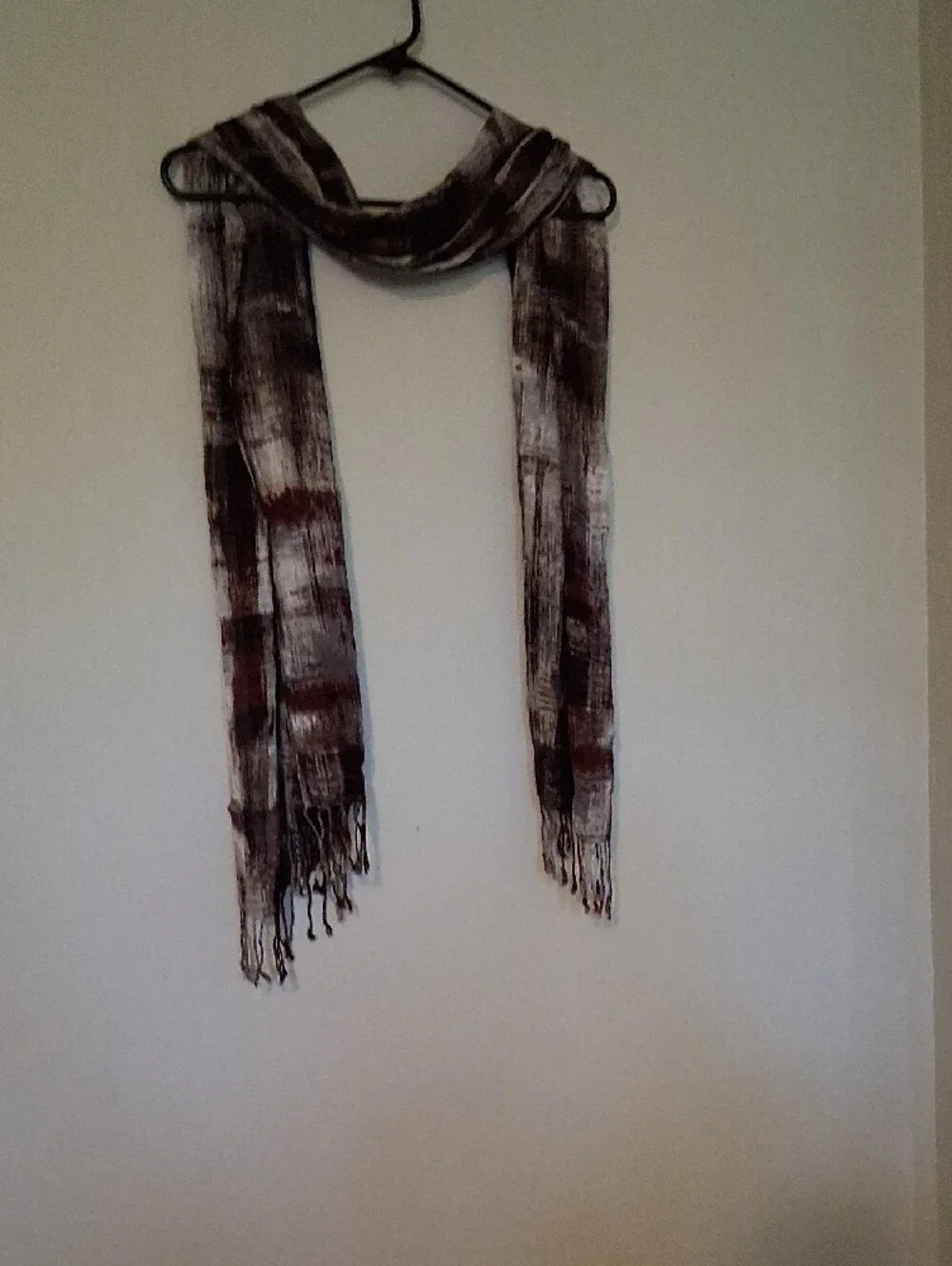 Womens Plaid Fringe Scarf - Brown & Cream